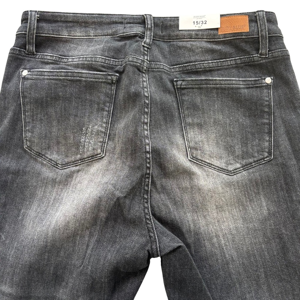 Judy Blue High Waist Jeans Women's 15/32 Black Stretch Raw Hem NWT Edgy Modern - Picture 2 of 9